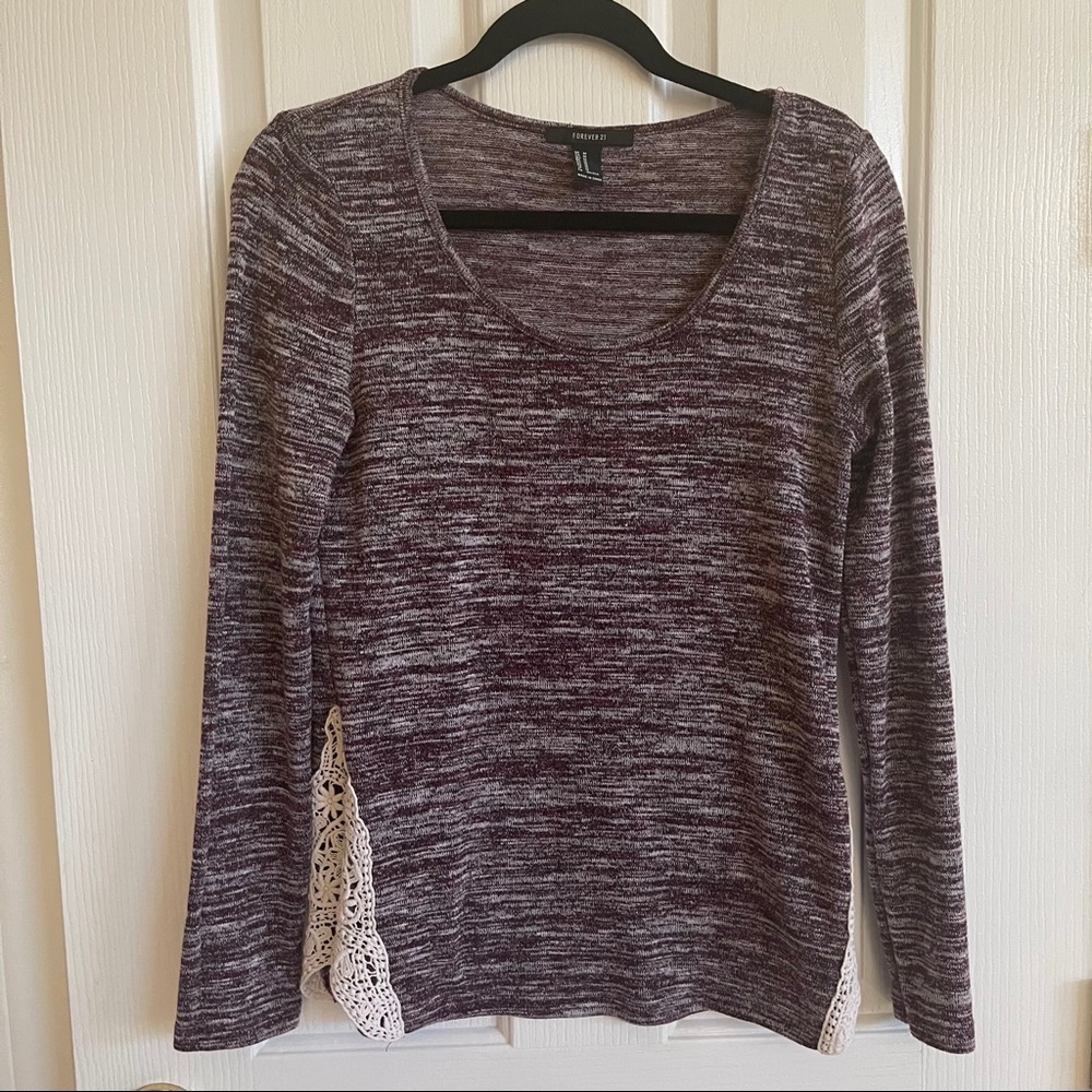 Long Sleeve Burn Out Top with Lace